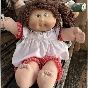 Cabbage Patch Kids CPK Doll Yarn Hair Tooth Dimples Red Dress 1985 Vintage 80s